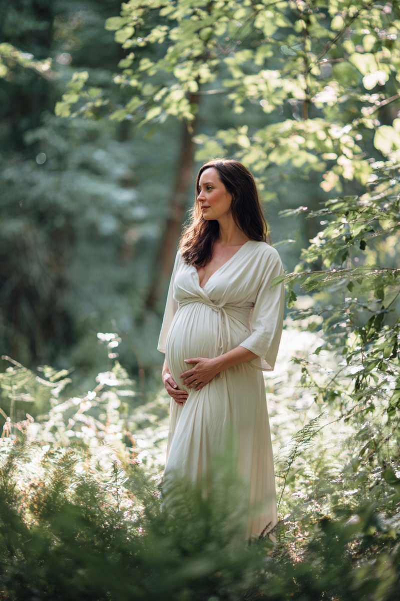 Delikatny portret przyszłej mamy w plenerze, sesja ciążowa Gdańsk